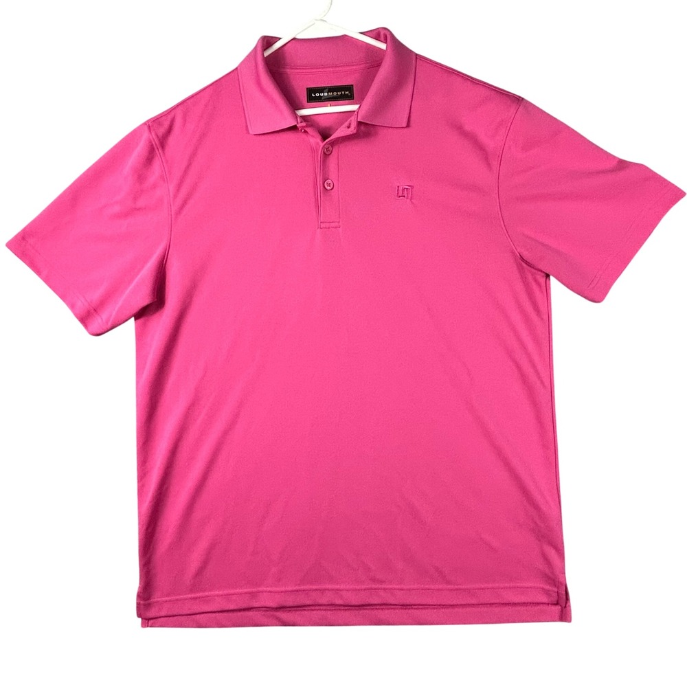 Loudmouth Mens Pink Short Sleeve Performance Golf Polo Shirt Size Large Hot Pink